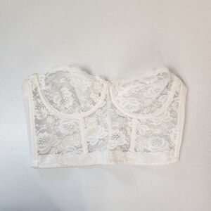 Vintage White Lace Bustier Long Line Bra Vogue 38B Bridal Lingerie Sheer Cosplay